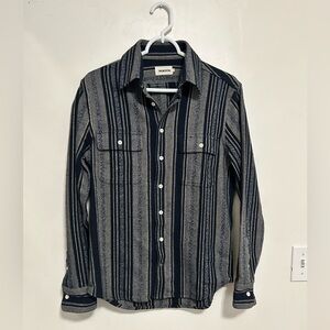Taylor Stitch Mens 36 Small Striped Button Down Shirt Navy Grey Textured